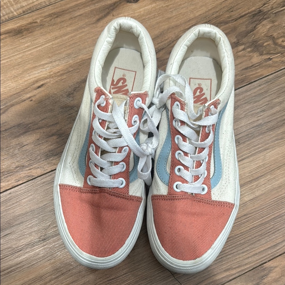 Vans Coral and White Canvas Sneakers